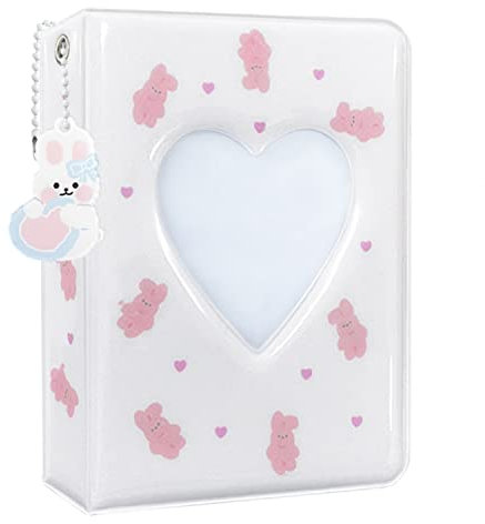 KeCool Photocard Binder 3 Zoll Kpop Photocard Holder, Cute Mini Photo Album Kpop Photocard Binder, Portable Kpop Binder Mini Fotoalbum with Lovely Pendant for Photocard Collection, 40 Pockets (White)