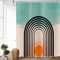ASDCXZ Rideau de Douche Boho 180x200 cm, Art Abstrait Moderne Style Boho Cyan Beige épissage Orange Sun Line Lavables Rideau Douche imperméable en Textile pour Baignoire avec 12 Crochets