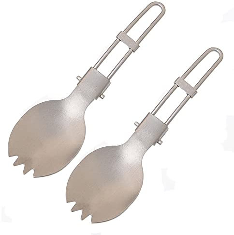 2 Pcs Small Camping Cutlery Set, Titanium Foldable Spork Silverware Tableware for Outdoor Camping Picnic, Backpacking