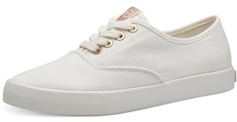 Tamaris Damen Sneaker Low Textil Vegan; WHITE/GOLD/weiß; 39