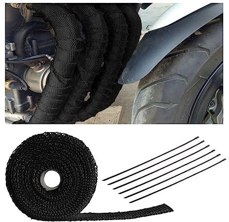 CGEAMDY 1 Attache 15M*50mm Ruban Isolant Thermique en Titanium et 6 Attaches de Câble en Acier Inoxydable de Noir pour Voitures Tuyeau Collecteur Echappement Bande Isolante Thermique(Noir)
