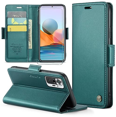 FERLAN Funda para Xiaomi Redmi 12 4G + 2 Piezas Cristal Templado,Compatible con Carga inalámbrica, con Bloqueo RFID, Hebilla Magnetica, Ranuras para Tarjetas,Azul Verdoso