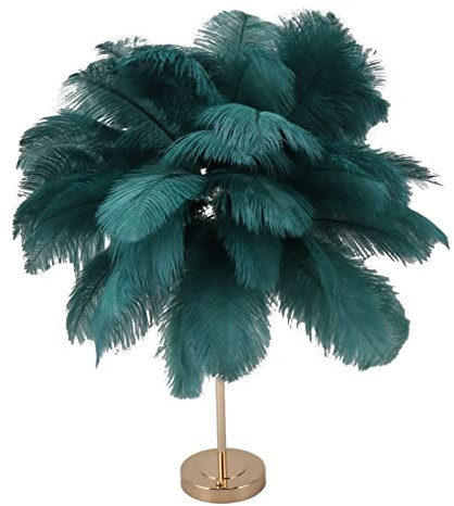 Hyuduo Romantische Feder-Tischlampe mit Touch-Schalter und USB-Plug-in für Schlafzimmerdekoration (Dunkelgrün)