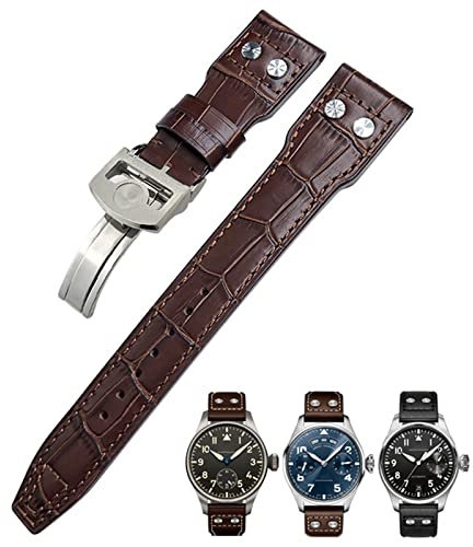 ANZOAT 20mm Nieten Echtes Leder Armband Fit Für IWC Big Pilot TOP GUN Uhr IW3777 Kalbsleder Armband, Gold Buckle, Achat
