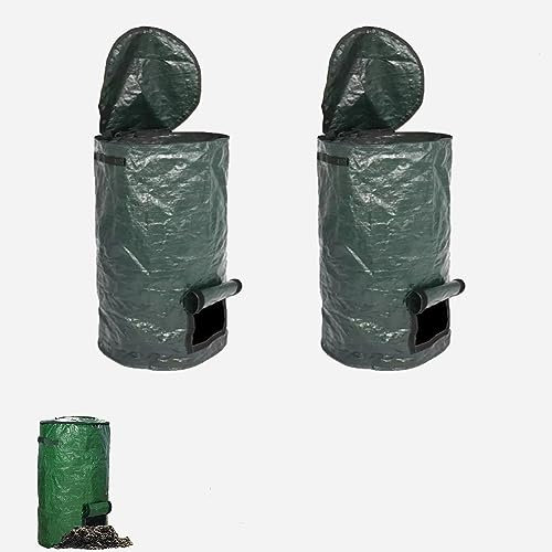 Gartenabfallsack, 2er Set Selbststehend 60l, Deckel mit Reißverschluss, Fenster 2 Griffe Robust Faltbarreinigen Stabiler Gartensack Grünabfälle Rasensack Laubsack, Für GrasheckenGartenabfälle