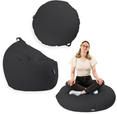 BuBiBag Premium 2-in-1 Sitzsack mit Füllung für Kinder & Erwachsene | Outdoor & Indoor | Sitzkissen Bodenkissen | Spielen & Entspannen | Wasser- und schmutzabweisend (Anthrazit, 125 cm)