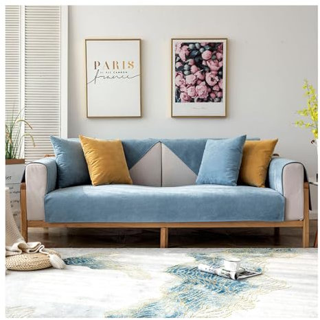 Tauzveok Chenille Sofabezug, 3 2 1 4 Sitzer Sofaschoner rutschfest, Sofadecken Für Sitzfläche, Für L Form, U Form, Ecksofa Sofahusse,Blau,90 * 160cm