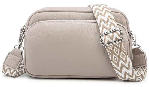 GUQTLUN Umhängetasche für Damen Leder Crossbody Bag Damen Stylisch Schultertaschen Damen Kleine Moderne Taschen mit Breitem Schultergurt Grau