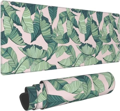 Grand Tapis de Souris de Jeu Tapis de Souris XXL Gaming 900x400x2mm Gaming Mousepad Tapis de Souris avec Base en Caoutchouc antidérapante pour Gamer Ordinateur PC (Feuilles de Palmier Vertes)