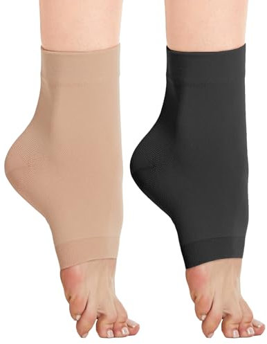 2 Paar Knöchel Medizinische Kompressionsstrümpfe Herren & Damen 20-30mmhg, Stützstrümpfe Kompressionssocken für Schwellung Plantarfasziitis Verstauchung Neuropathie Sport (Schwarz+Beige, L)