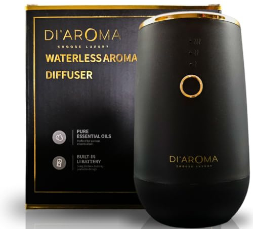 Waterless Essential Oil Diffuser – Portable Nebulizing Aroma Oil Diffuser for Car, Home & Office, USB Rechargeable, Silent Operation, No Water Needed, Di'Aroma (Black)