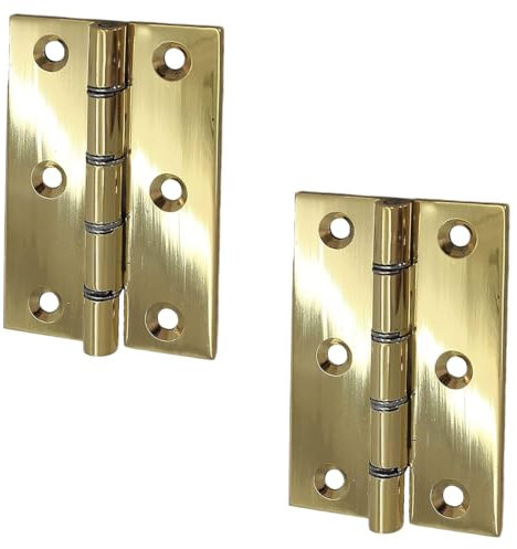 Polished Brass Door Butt Hinges 75mm/3-Inch Rising Door Butt Hinges for Internal & External Doors Pair of Strong Door Butt Hinges for Cupboards Cabinets Pack of 2.