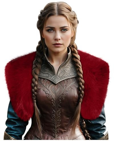 keland Médiévale Col Fausse Fourrure Écharpe Capelet Deguisement Viking Femme (Rouge)