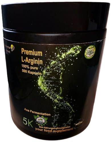 Premium 500 gélules L-Arginine - Hautement dosées, végétaliennes, sans additifs, soutient le développement musculaire et la circulation sanguine - BASE -
