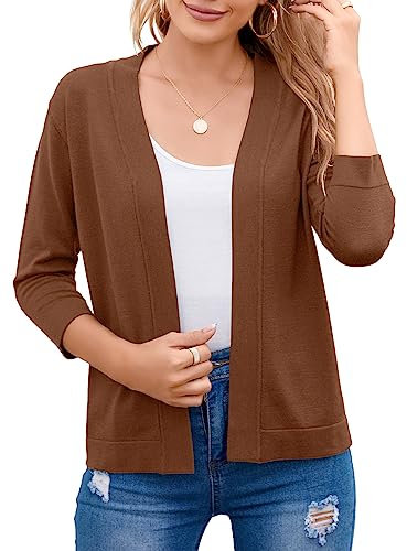 TASAMO Women's Open Front Short Shrugs for Dresses Chic and Comfortable Cropped Sweater(Medium,Caramel)