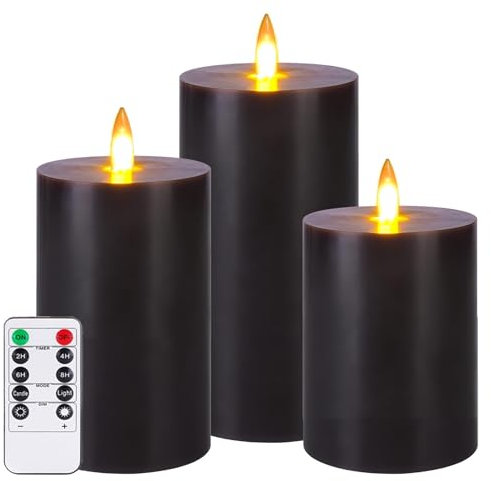 Auemaniliy LED Kerze, LED Kerzen mit Fernbedienung & Timer, batteriebetrieben, glatte Kanten, romantische Stimmung & minimalistische Wohnkultur, 3 Stück, grau
