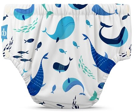 Charlie Banana Pannolino da nuoto riutilizzabile, lavabile con bottoni facili da indossare e da togliere per neonate, ragazzi, vestibilità morbida e aderente impermeabile per evitare perdite - Balena