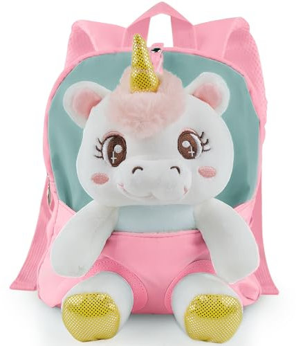 KOMUNJ Kleinkind Rucksack, Abnehmbarer Plüsch Puppe Kindergartenrucksack, Cartoon Kinder Rucksack Tier Cartoon Mini Tasche Plüsch Kinder Rucksack, für Baby 1-5 Jahre, Pferd