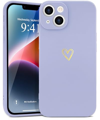 Wirvyuer for iPhone 14 Plus Case with Cute Heart Pattern Soft Shockproof Protective Silicone Phone Case for Women Girls,Lilac Purple