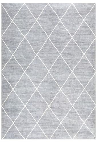 IDIMEX Teppich Rhomb waschbar 160 x 230 Grau, Rautenmuster, weicher Kurzflor, modern, skandinavisch, Mikrofaser, gummierte Unterfläche, schmutz- und wasserabweisend, pflegeleicht