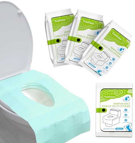 TenFans Lot de 30 housses de siège de toilette jetables – Emballage de voyage individuel – Utilisation rapide sans autocollant – Housses imperméables XL pour adultes et enfants – Accessoires de