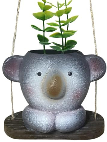 Blumentopf aus Kunstharz, dekorative Blumentöpfe aus Kunstharz, mit lächelndem Gesicht, tragbarer Koala-Gesichts-Schaukel, Blumentopf, Wandbehang, Pflanzkübel für Kakteen, Orchideen, Sukkulenten,