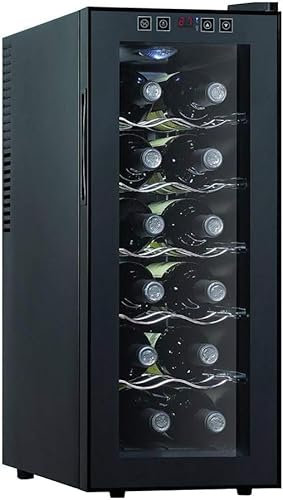Wrobelax 12 Bottle Wine Cooler Mini Bar Refrigerator 11-18°C Adjustable Temperature Touch Control Led Lights Sleek Stylish Suitable for Home Bar Party Black(Size:12 Bottles)