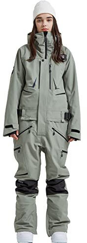 HOUZONIY Damen und Herren Schneeanzug Snowboard Einteiler Overall Wasserdicht Winddicht Winter Warme Einteiliger Skioverall,für Wandern Klettern(Armee Grün S)