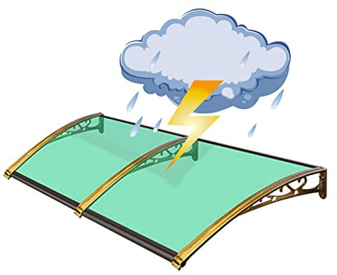 Terrassenmarkisen, Tür-/Fenstermarkise, Vordach für den Außenbereich, UV-Schutz vor Regen, Schnee und Sonnenlicht, grüne Polycarbonatplatte, champagnergoldfarbene Halterung aus Aluminiumlegierung