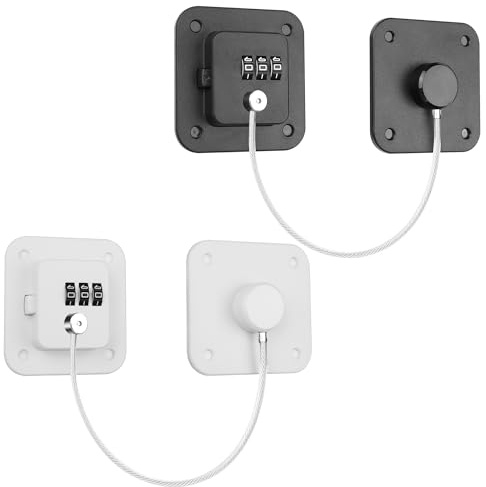 YACSEJAO Paquete de 2 cerraduras de nevera con código, cerraduras de seguridad para niños para puertas y ventanas, cerraduras de puerta de refrigerador, cerraduras de gabinete (blanco y negro)