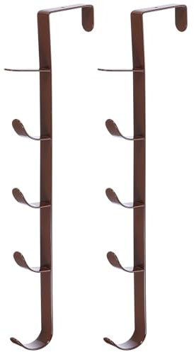 Sourcing Map Over The Door Hook - Metal Vertical Coat Hanger With 5 Hooks for Hanging Bags, Towels, and Hats - Bathroom Behind Back of Door Rack, Brown