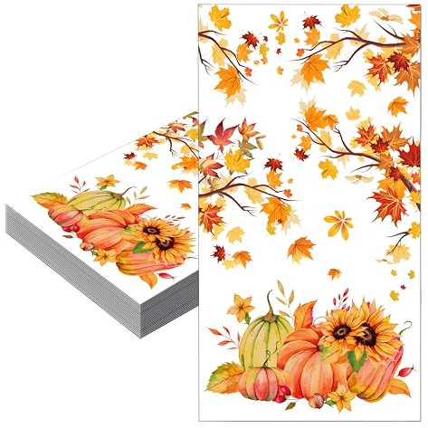 20 Stück Thanksgiving Servietten Papier,40x33cm Papierservietten Kürbis Ahornblatt,Weich Servietten Partygeschirr,Tischdekoration Perfekt für Abendessen Partydeko Thanksgiving Party Zubehör