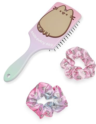 Pusheen Ensemble brosse à cheveux et chouchou pour femme | Brosse à pompon et palette pour adultes avec chat 3D | Brosse coussin démêlante multicolore et bandeau pour cheveux