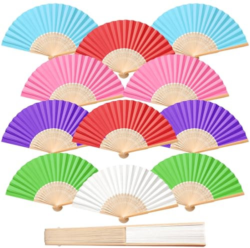 ZOOI Fächer Hochzeit - 12 Pack Handfächer Hochzeit Deko Fächer Weiß Faltfächer Gastgeschenk Fecher Sommer Hochzeit, Hochzeitsdeko Hand Fan Asiatische Deko für Geburttag Party Wedding(Mehrfarbig)