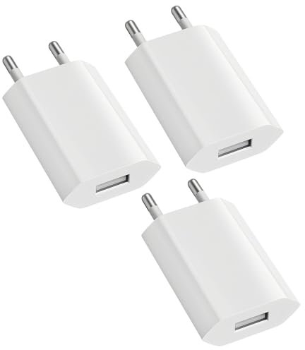 3 Pezzi Universale Caricatore USB da Muro, 5V 1A Presa Spinotto Adattatore, Caricatore Adattatore USB Spina USB Compatibile con Phone XS SE Max XR X 8 7 6 6s 5S Plus, Samsung, Xiaomi, ecc