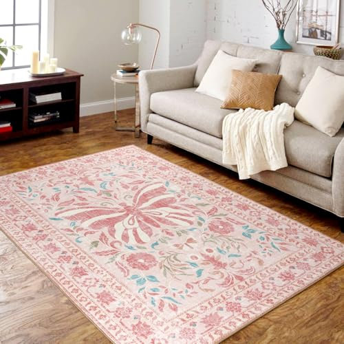 TUKDAK Schmetterling Teppich Wohnzimmer 120x180cm, Moderner Kurzflor Teppich Schlafzimmer, Waschbar Anti-Rutsch Teppiche Teppichen für Kinderzimmer, Orientalischer Teppiche, Frühling Sommer