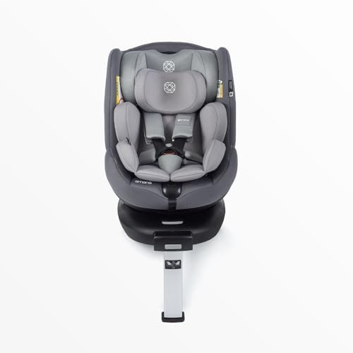 Amana Siena Twist+ 360° i-Size Car Seat – Isofix Baby & Toddler Booster (0–12 Years), Side Impact Protection, Adjustable Headrest, Lightweight, Travel Friendly Kiddies Kingdom (Pebble Grey)