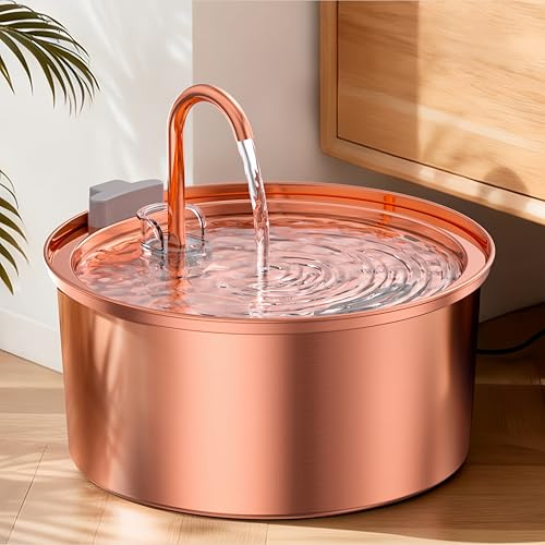 Tomxcute Stainless Steel Cat Water Fountain with Copper-Plated 108oz/3.2L