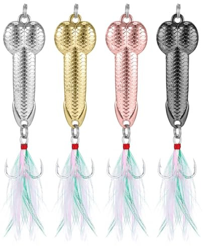 4 Stück Angelköder mit Drillinge Angelhaken, Spoons Forelle, Angelzubehör-Set Geeignet zum Blinker Angeln und Spinner Angeln, Lustige Angelr Geschenke für Angler Männer zum Valentinstag und Geburtstag