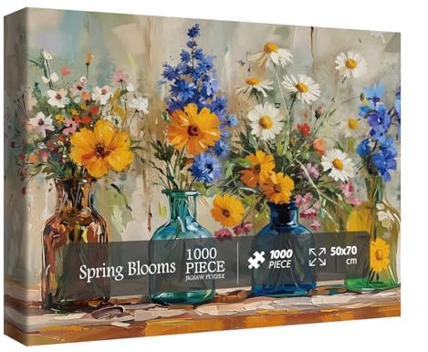 Colorful Spring Flower Puzzles for Adults 1000 Pieces, Beautiful Floral Vase Jigsaw Puzzles, Pretty Art Puzzles