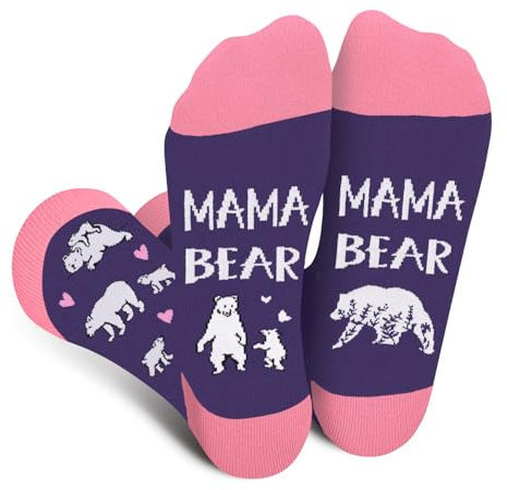 MAMA BEAR Socken für Mama Frauen - Muttertagsgeschenk Lustig Geschenke Bunte Mutter Damen Witzige Motiv Coole Bedrucken Verrückte Socke Weihnachten Geburtstagsgeschenk Strümpfe Geschenkideen