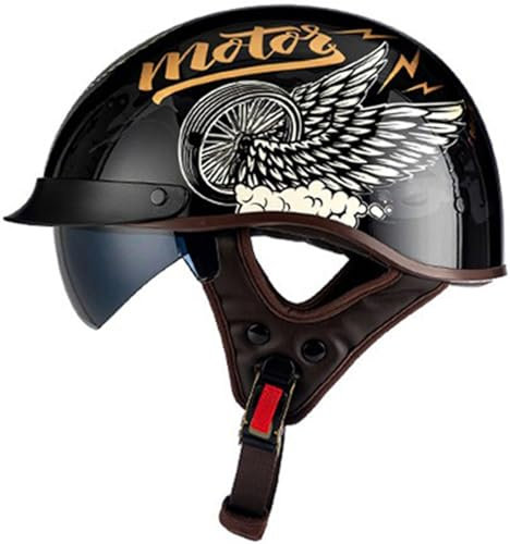 Casco Moto Vintage, Motorino Open Faced Motorcycle Helmet Casco Demi-Jet Vintage Casco Scooter Casco Scodella Estivo Omologato DOT/ECE Con Con Visiera Antigraffio Per Uomini Donne 9,M