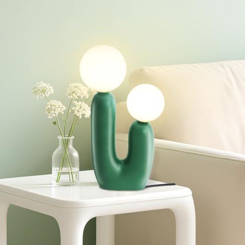 Green Lamp,Green Desk Lamp Light,Green Table Lamps for Living Room Home Office Decor,Night Light with White Plastic Shade,Resin Base,Bedside Lamps for Kids Room,Bed Side,Nightstand,Mushroom Shape