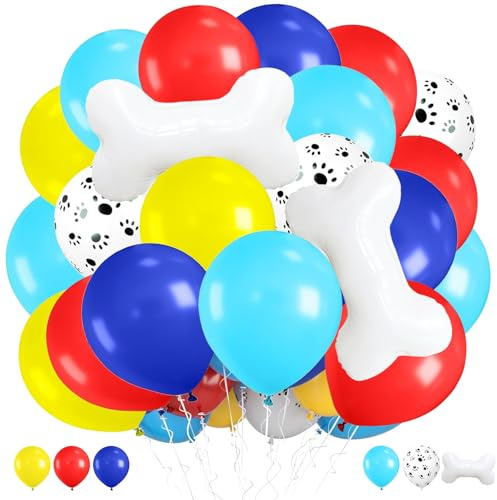 37 Stück Luftballons Geburtstag, Rot Gelb Blaue Latex Ballons, Luftballon Pfoten, Folienballon Knochen, Helium Luftballons Knochen Party Ballons für Baby Shower Kindergeburtstag Party Dekoration