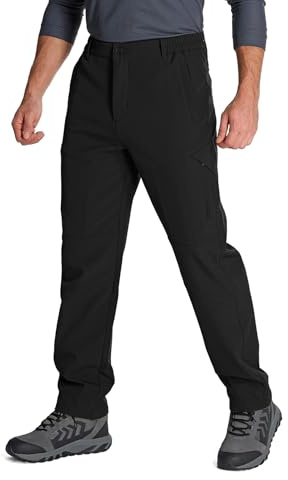 Men's Waterproof Trousers Warm Fleece Lined Ski Snow Pants Windproof Softshell Thermal Winter for Hiking Golf Walking with 5 Zip Pockets(6086,Black,38)