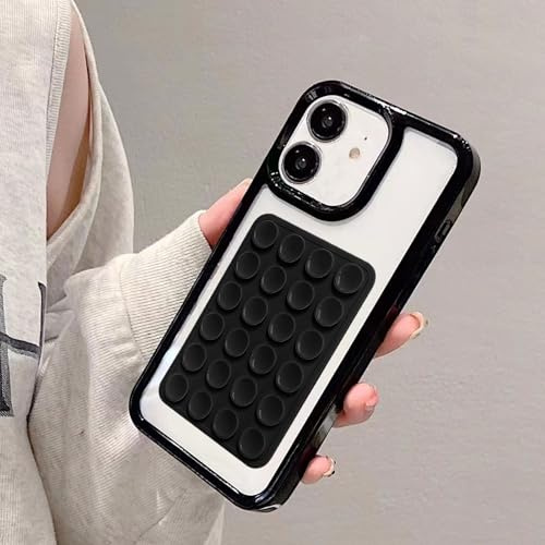 Yhsvie Handyhülle für iPhone 12/12 pro Hülle mit Abnehmbar Saugnapf Slim Case Transparent Silikon Schutzhülle Dünn Stoßfeste TPU Bumper Durchsichtig Cover für iPhone 12/12 pro - Schwarz