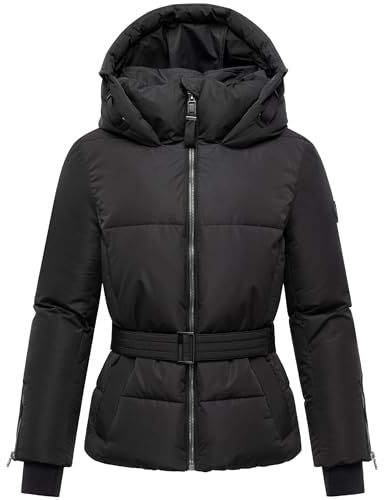 MARIKOO Damen warme Winterjacke mit Kapuze und Taillengürtel Aleyna 16 XS-XXL