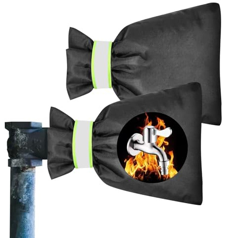 Outdoor Tap Cover for Winter, 2Pcs Large Outside Tap Cover Frost Protector with Reflective Strip, Waterproof Thickened Taps Jacket Protects from Freezing Bursting (Black)