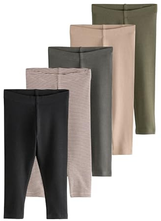 NEXT Jungen Gerippte Leggings im 5er-Pack Black/White/Khaki Green 104-110