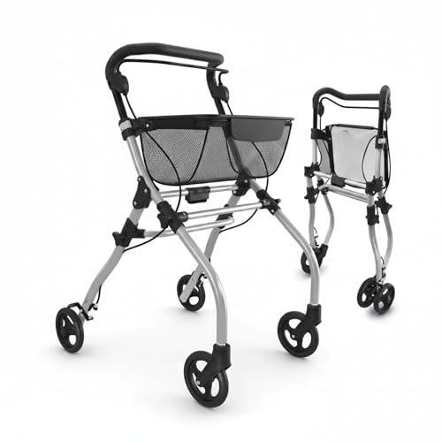Weinberger Rollator schmal für Wohnung | 60 cm breit, faltbar, leicht, Tablett & Korb | Wendiger & höhenverstellbarer Indoor Wohnungsrollator klappbar | Gehhilfe, Laufhilfe für Senioren Schwarz/Silber